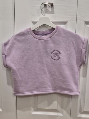 Dkny Lavender Cropped Sweatshirt with Rolled Sleeves